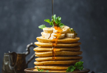 Strawberry Oatmeal Pancake with Honey Syrup recipe image.